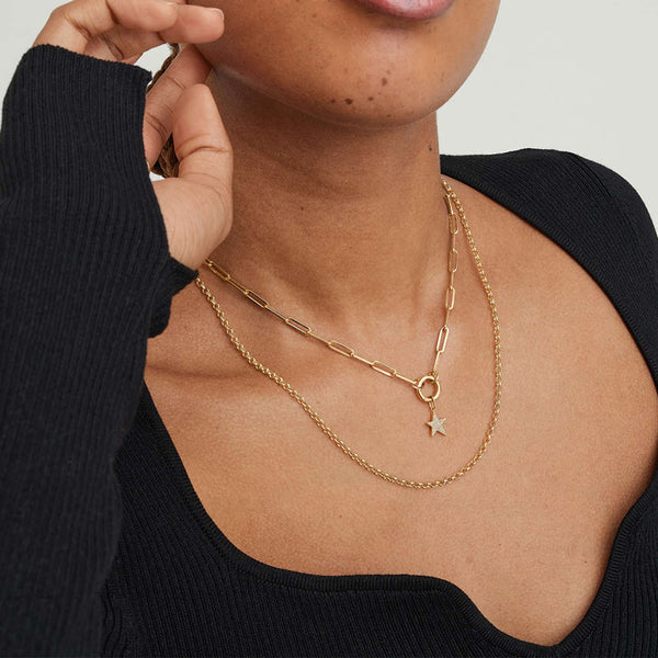 FX0910 Vintage Round Circle Push Clasp Chain Necklace