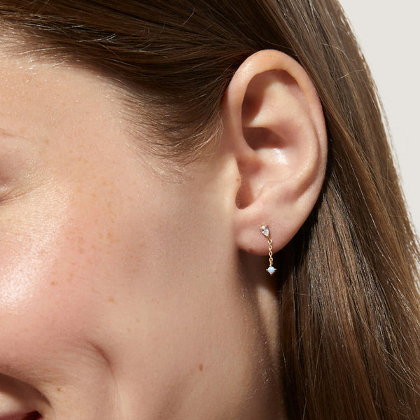 FE1938 925 Sterling Silver Pear CZ Opal Chain Stud Earring