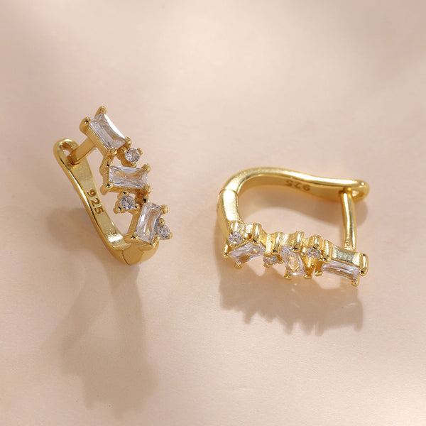 YHE0358 925 Sterling Silver Stacked Cubic Zirconia Huggie Earring