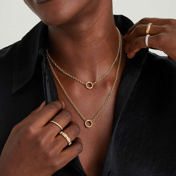 FX0910 Vintage Round Circle Push Clasp Chain Necklace