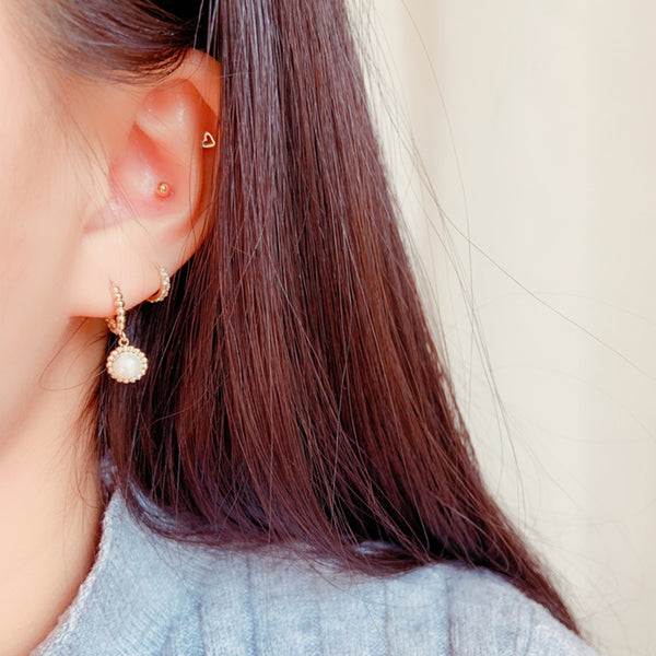 PE0066 925 Sterling Silver Beaded Round Pearl Dangle Earrings