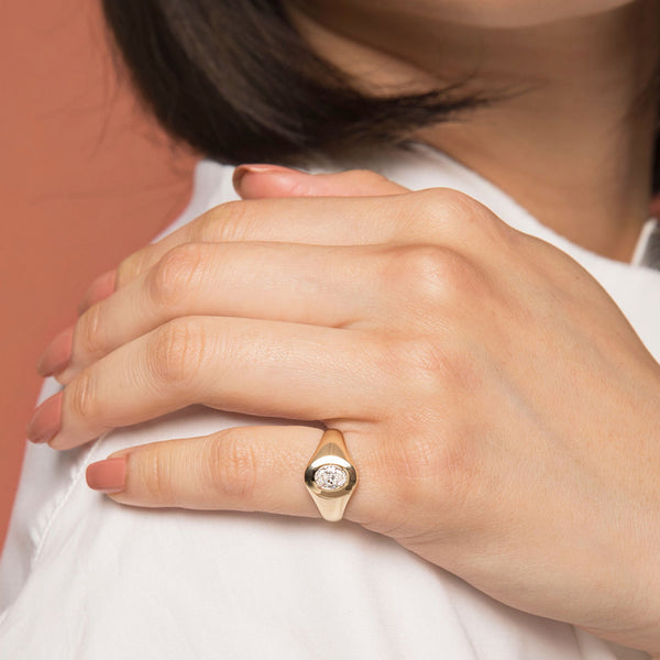 FJ0796 925 Sterling Silver Cubic Zirconia Signet Ring