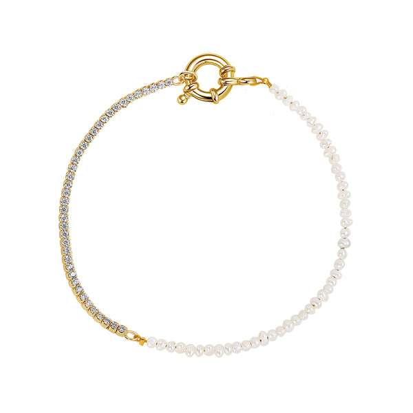 FS0264 925 Sterling Silver Freshwater Pearl CZ Tennis Bracelet