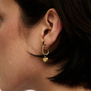 FE2021 925 Sterling Silver Women Heart Dangle Hoop Earrings
