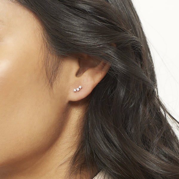 FE1251 925 Sterling Silver Triple Zircon Curve Stud Earrings