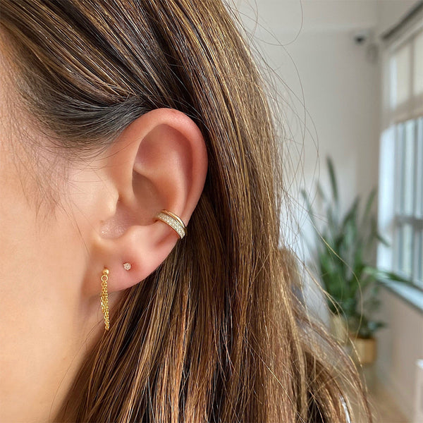 FE1966 925 Sterling Silver Double Drape Front To Back Chain Earrings