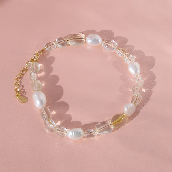 PB0005 925 Sterling Silver Dainty Citrine Freshwater Pearl Bracelet