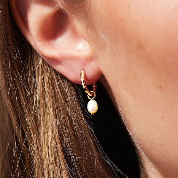 FE0891 925 Sterling Silver Pearl Huggie Hoop Earrings