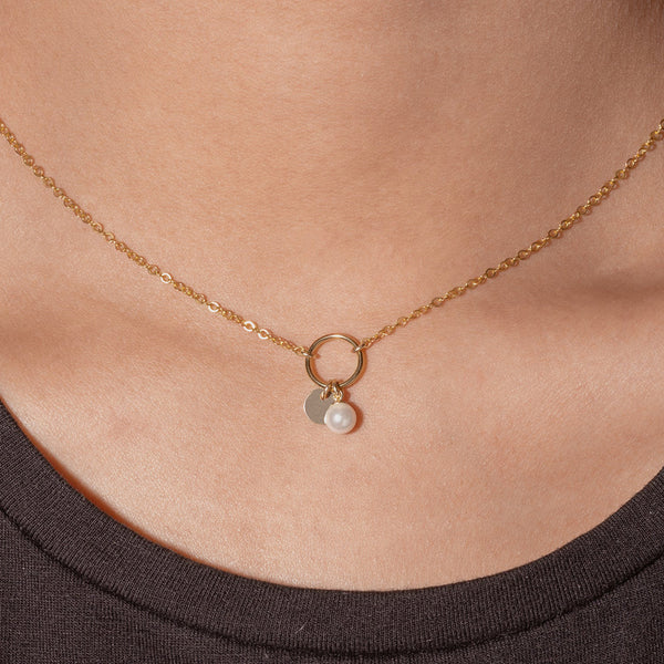 PN0070 925 Sterling Silver Single Pearl Disc Women Necklace