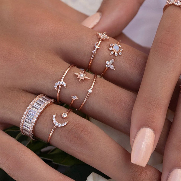 FJ0661 925 Sterling Silver Starburst & Moon Ring