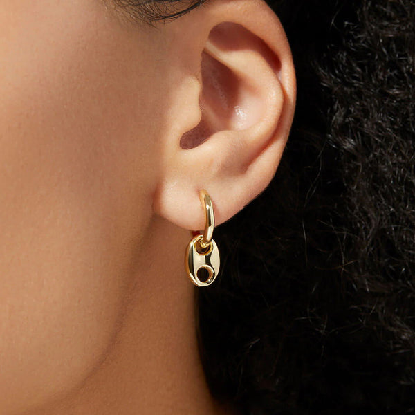 FE1840 925 Sterling Silver Anchor Link Hoop Earringas