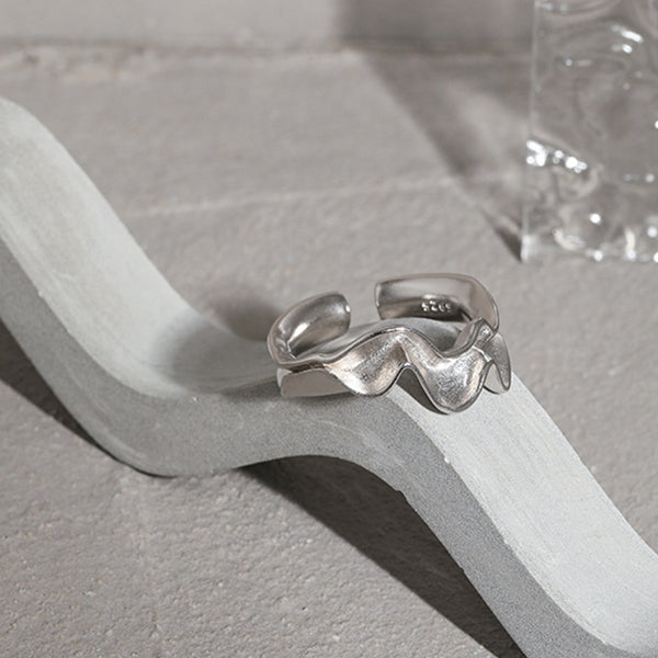 RHJ1126 925 Sterling Silver Irregular Wave Open Ring