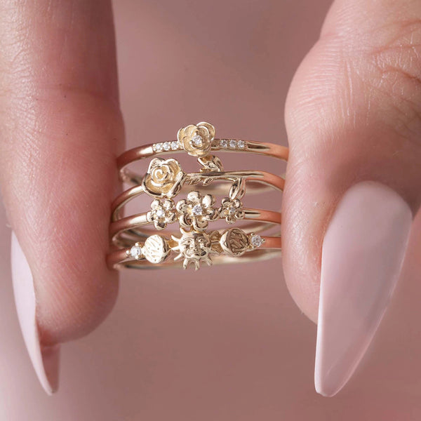 FJ0498 925 Sterling Silver Simple Style Flower Ring