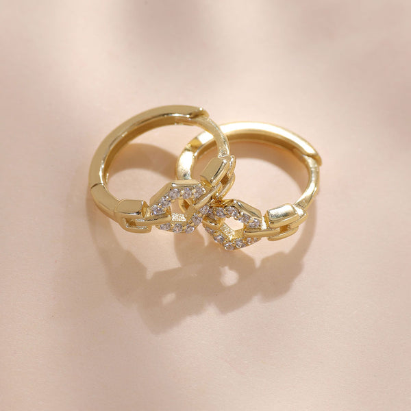 YHE0398 925 Sterling Silver Gold Cubic Zirconia Huggie Earring