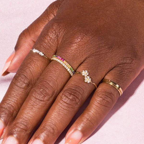 FJ0729 925 Sterling Silver Sapphire Double Flower Ring