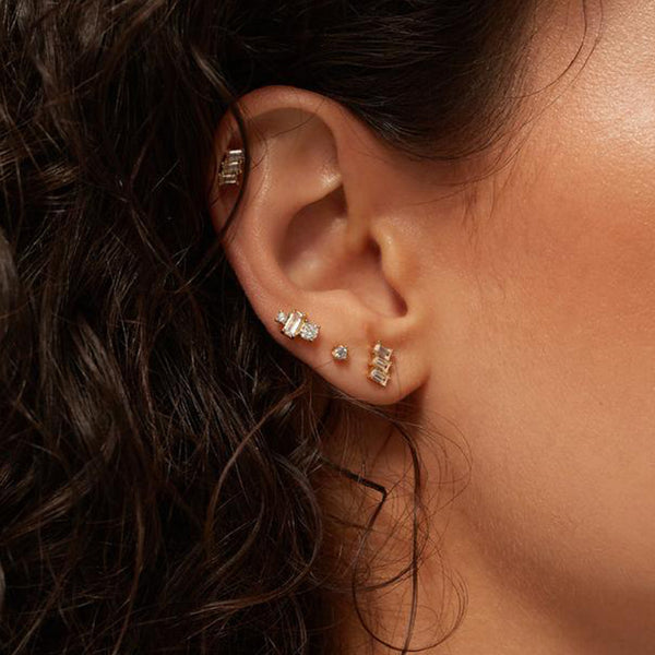 FE1609 925 Sterling Silver Three Square Zircon Stud Earrings