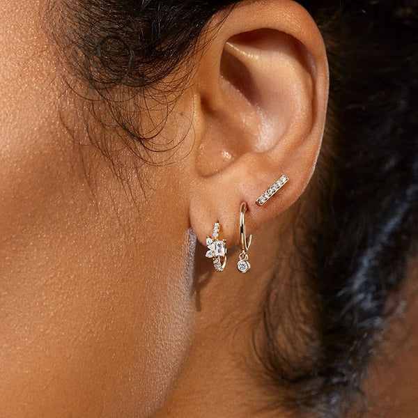 FE1918 925 Sterling Silver Latest Trend Pave Cubic Zirconia Hoop Earrings