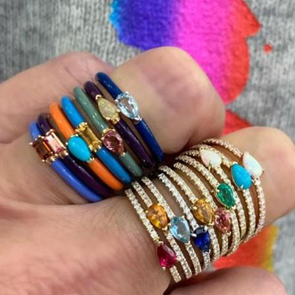 FJ0668 925 Sterling Silver Cubic Zircon Colorful Band Ring