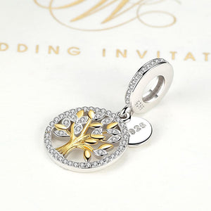 PY1410 925 Sterling Silver Gold-Color Tree of Life Charm