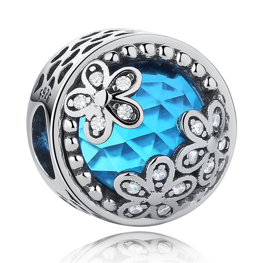 PY1401 925 Sterling Silver Blue & Pink  Daisy CZ Charm