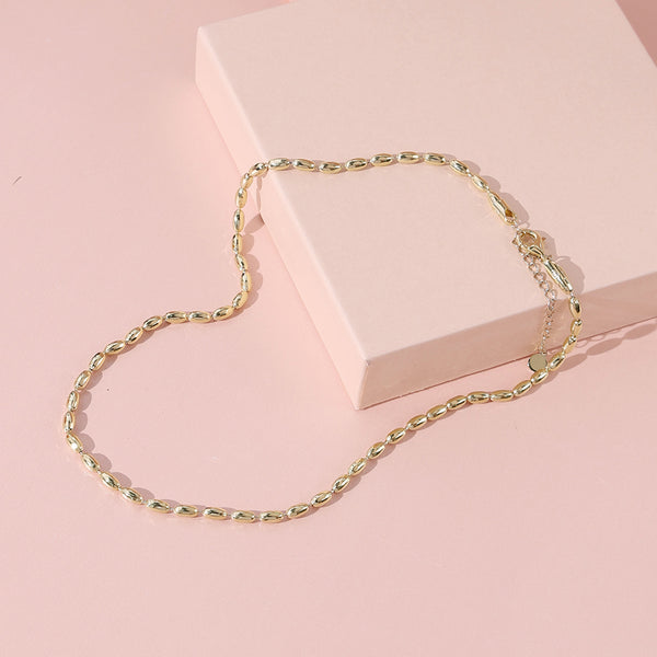 FX0889 925 Sterling Silver Oval Ball Beaded Chain Necklace