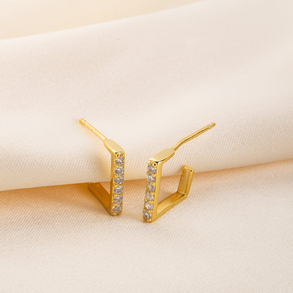 FE0244 925 Sterling Silver Diamond Square Huggie Earrings