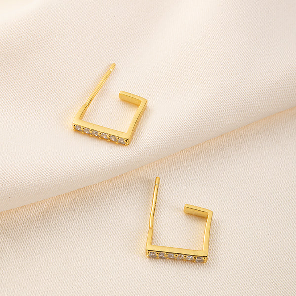 FE0244 925 Sterling Silver Diamond Square Huggie Earrings