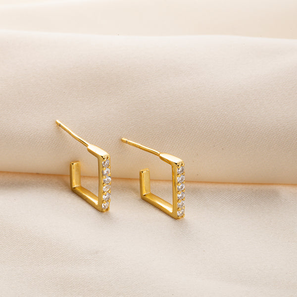 FE0244 925 Sterling Silver Diamond Square Huggie Earrings
