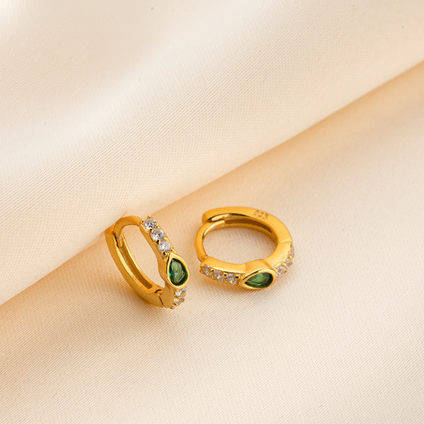 FE0782 925 Sterling Silver Crystal Teardrop Hoop Earrings