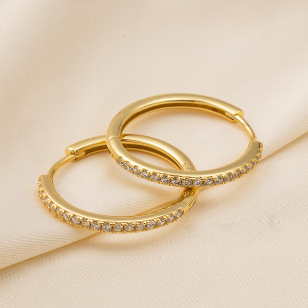 FE0938 925 Sterling Silver Zircon Pave Hoop Earrings