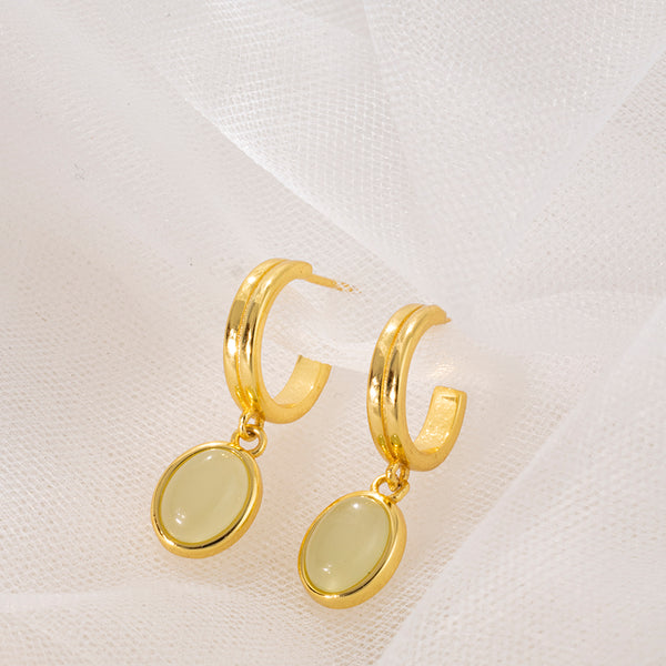 FE1284 925 Sterling Silver Green Gemstone Hoop Earrings