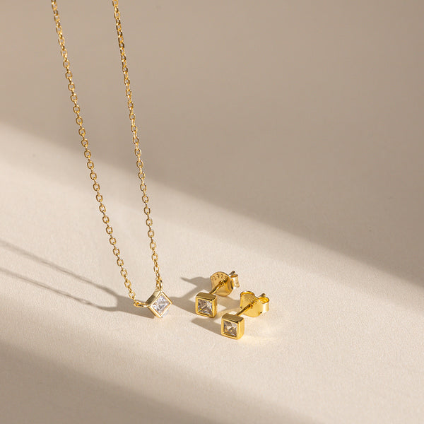 FX0515 925 Sterling Silver Square Cubic Zircon Necklace