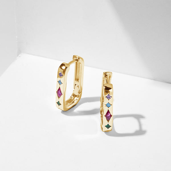 FE1828 925 Sterling Silver Rainbow Cubic Zirconia Hoop Earring