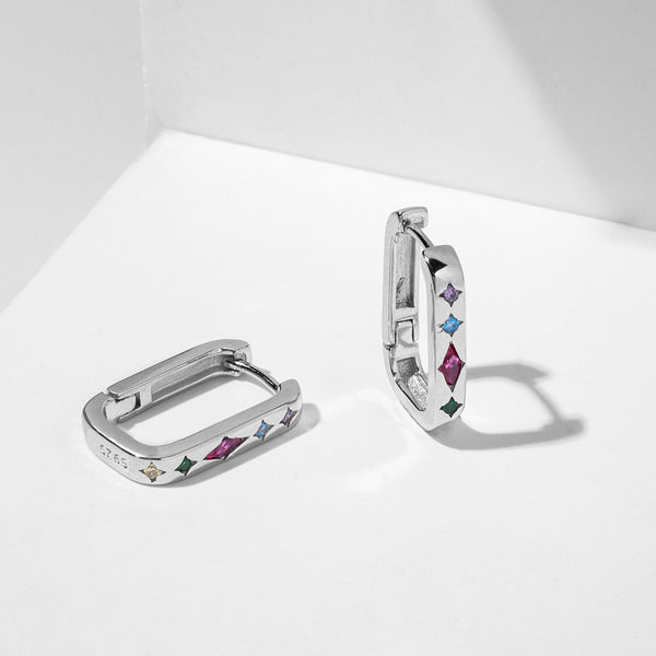 FE1828 925 Sterling Silver Rainbow Cubic Zirconia Hoop Earring