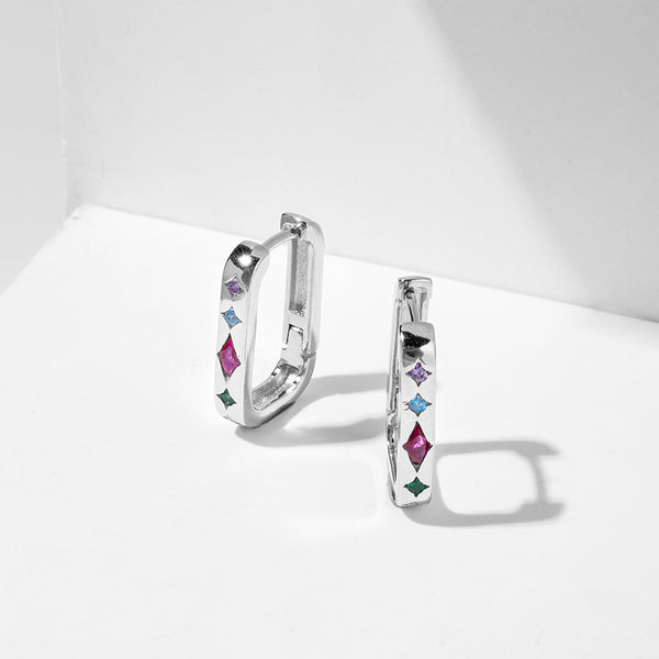 FE1828 925 Sterling Silver Rainbow Cubic Zirconia Hoop Earring