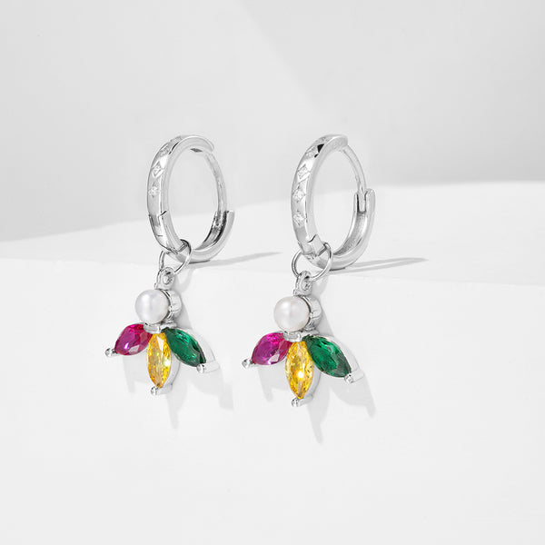 FE1831 925 Sterling Silver Rainbow Marquise CZ Pearl Dangle Hoop Earring