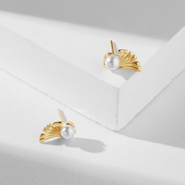 FE1833 925 Sterling Silver Freshwater Pearl Angel Wing Stud Earring