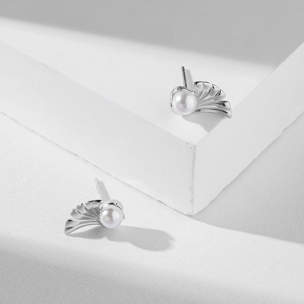 FE1833 925 Sterling Silver Freshwater Pearl Angel Wing Stud Earring