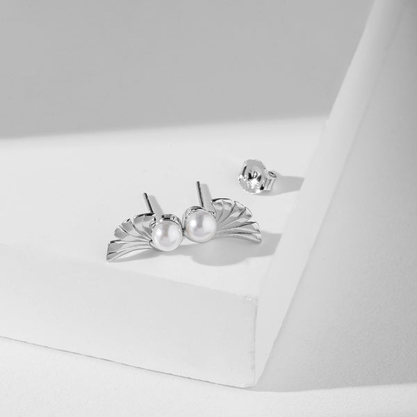 FE1833 925 Sterling Silver Freshwater Pearl Angel Wing Stud Earring