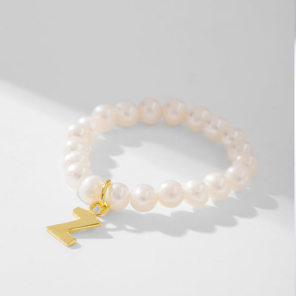 FJ0810 925 Sterling Silver Freshwater Pearl Letter A-Z Initial Ring