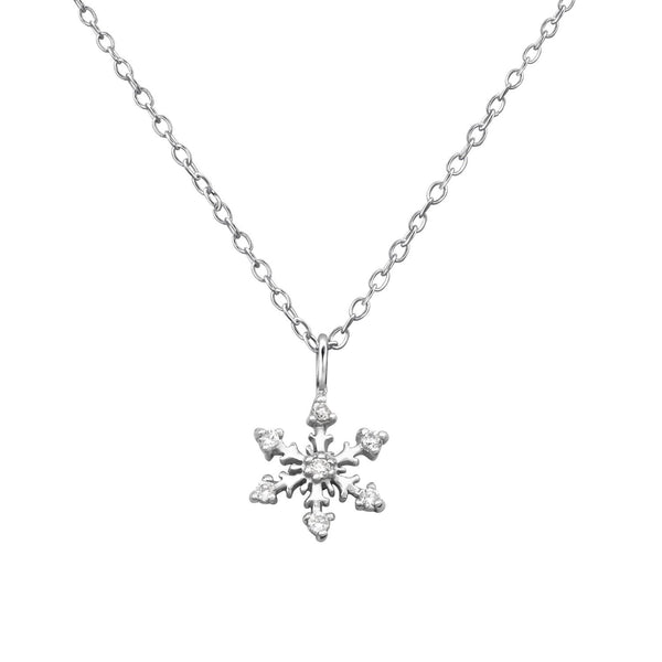 FX0390 925 Sterling Silver Sparkling Snowflake Necklace