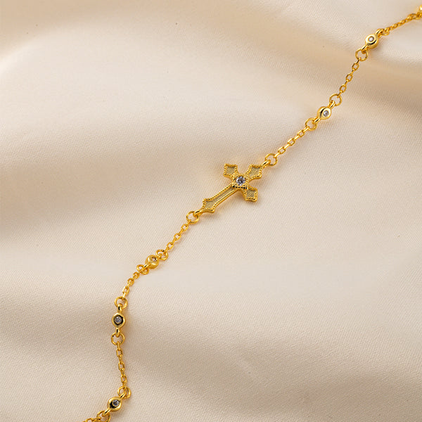 FS0011 925 Sterling Silver Topaz Cross Bracelet