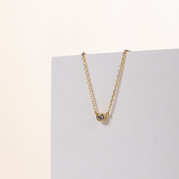 FX0285 925 Sterling Silver Cubic Zirconia Bezel Minimalist Necklace