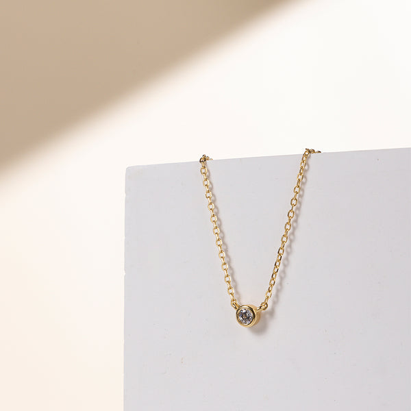 FX0285 925 Sterling Silver Cubic Zirconia Bezel Minimalist Necklace