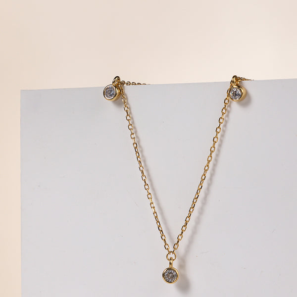 FX0286 925 Sterling Silver Diamonds Beaded Necklace