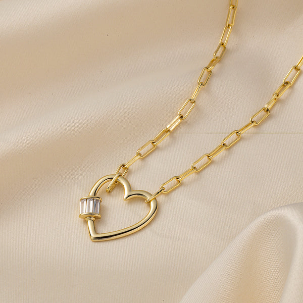 FX0461 925 Sterling Silver Baguette Heart Toggle Oval Link Necklace