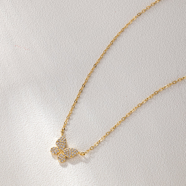 FX0470 925 Sterling Silver Diamond Butterfly Necklace