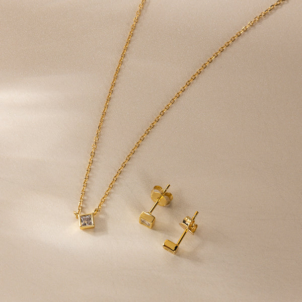 FX0515 925 Sterling Silver Square Cubic Zircon Necklace