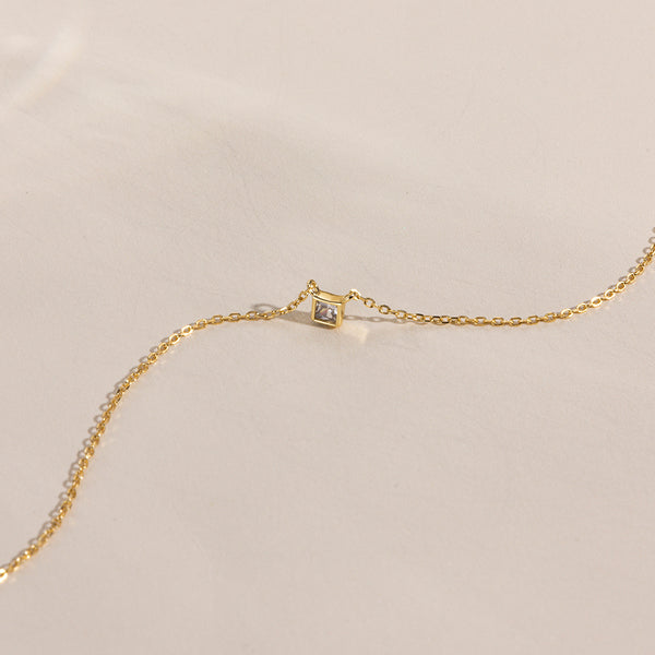 FX0515 925 Sterling Silver Square Cubic Zircon Necklace