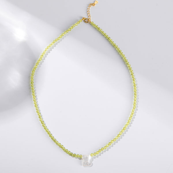FX0828 925 Sterling Silver Peridot letter B Initial Necklace